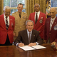 Tuskegee Airmen with President Bush in 2008, including Carter, second from left (Jim Watson/AFP/Getty Images)